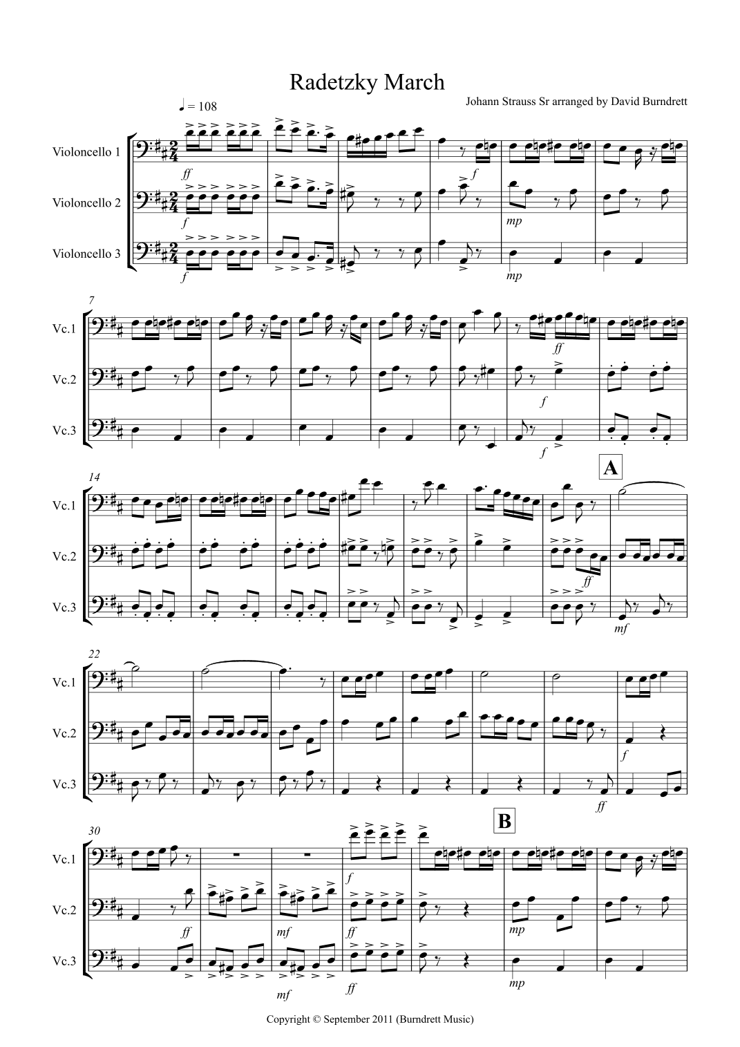 Radetzky March for Cello Trio (arr. David Burndrett)