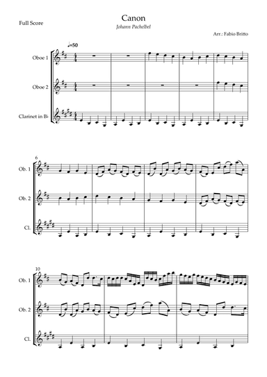 Canon - Johann Pachelbel (Wedding/Reduced Version) for Woodwind Trio (arr. Fabio Britto)
