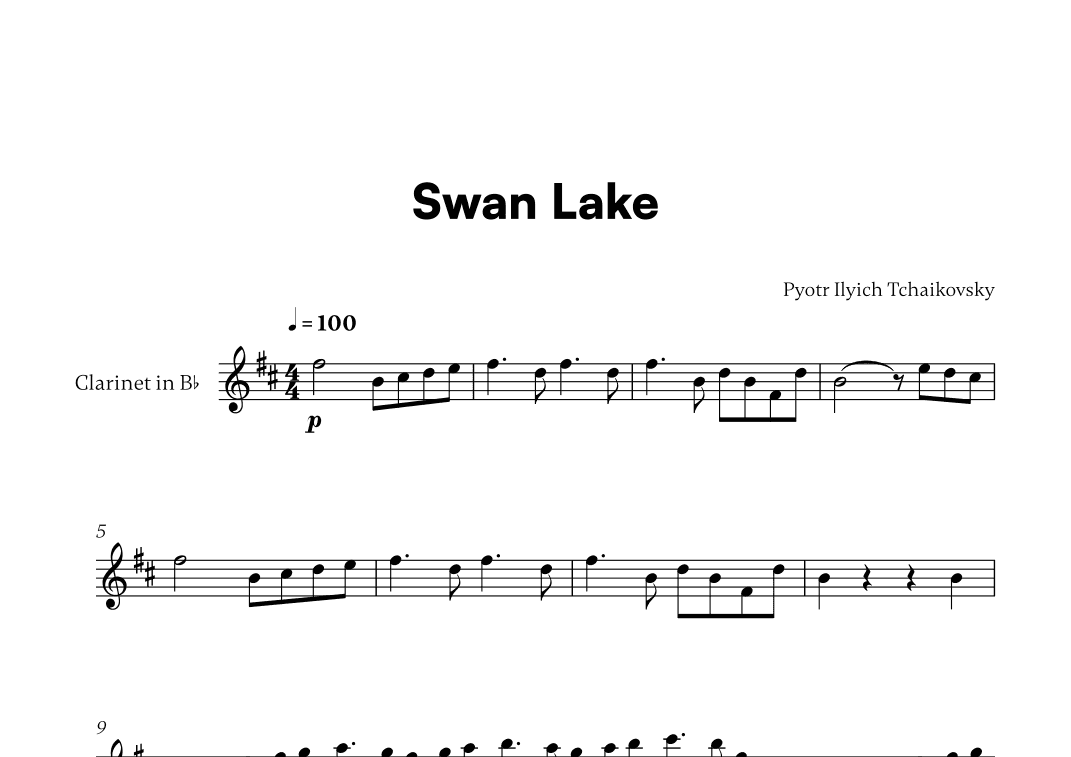 Tchaikovsky - Swan Lake (for Clarinet in Bb Solo) (arr. Cadenza Editions)