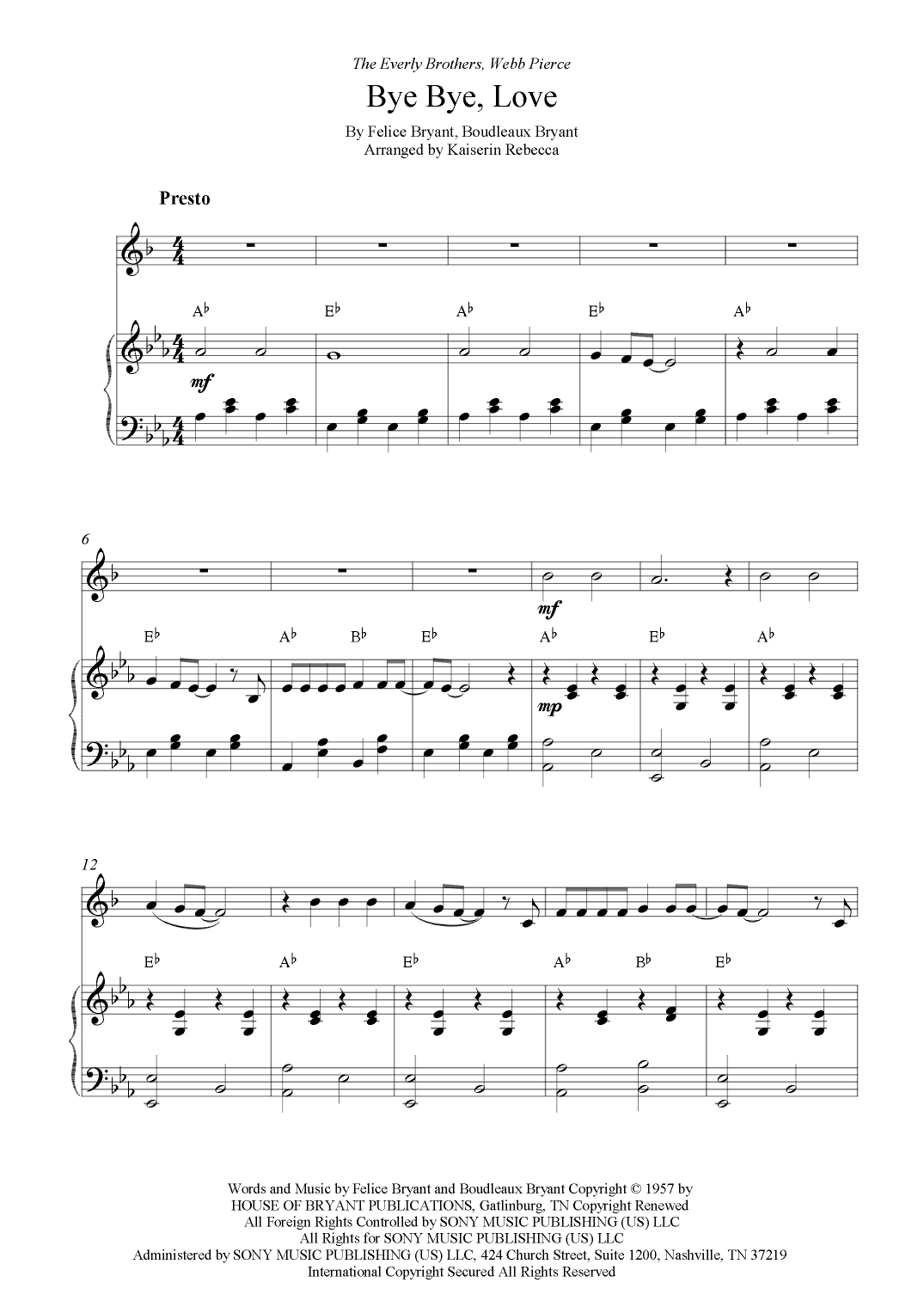 Bye Bye Love (arr. Kaiserin Rebecca)