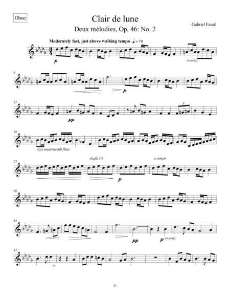 Clair de lune - Gabriel Fauré (oboe part for woodwind quintet) (arr. Lyndon Smith)