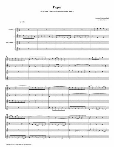 Fugue 21 from Well-Tempered Clavier, Book 2 (Clarinet Quartet) (arr. Richard Byrnes)