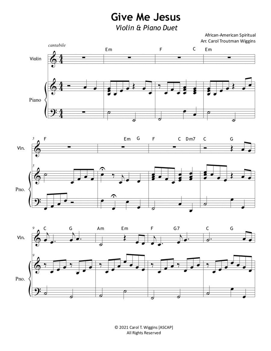 Give Me Jesus (Violin & Piano) (arr. Carol Troutman Wiggins)
