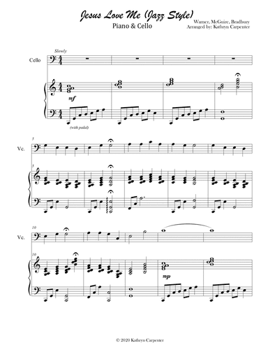 Jesus Loves Me (Piano & Cello) Jazz Style (arr. Kathryn Carpenter)