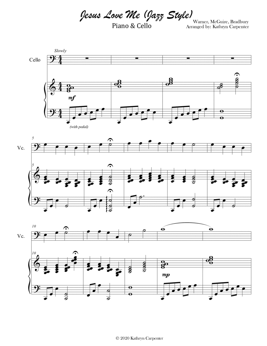 Jesus Loves Me (Piano & Cello) Jazz Style (arr. Kathryn Carpenter)