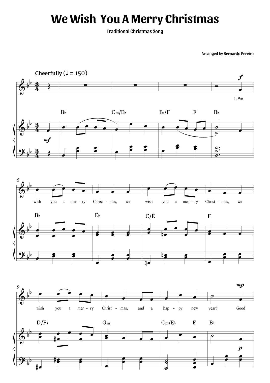 We Wish You A Merry Christmas (voice and piano – Bb major) (arr. Bernardo Pereira)