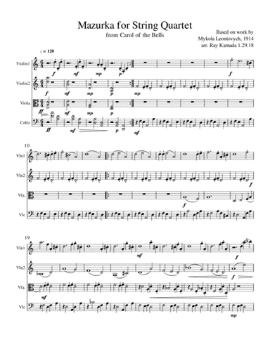 Mazurka for String Quartet, from Carol of the Bells (arr. Ray Kamada)