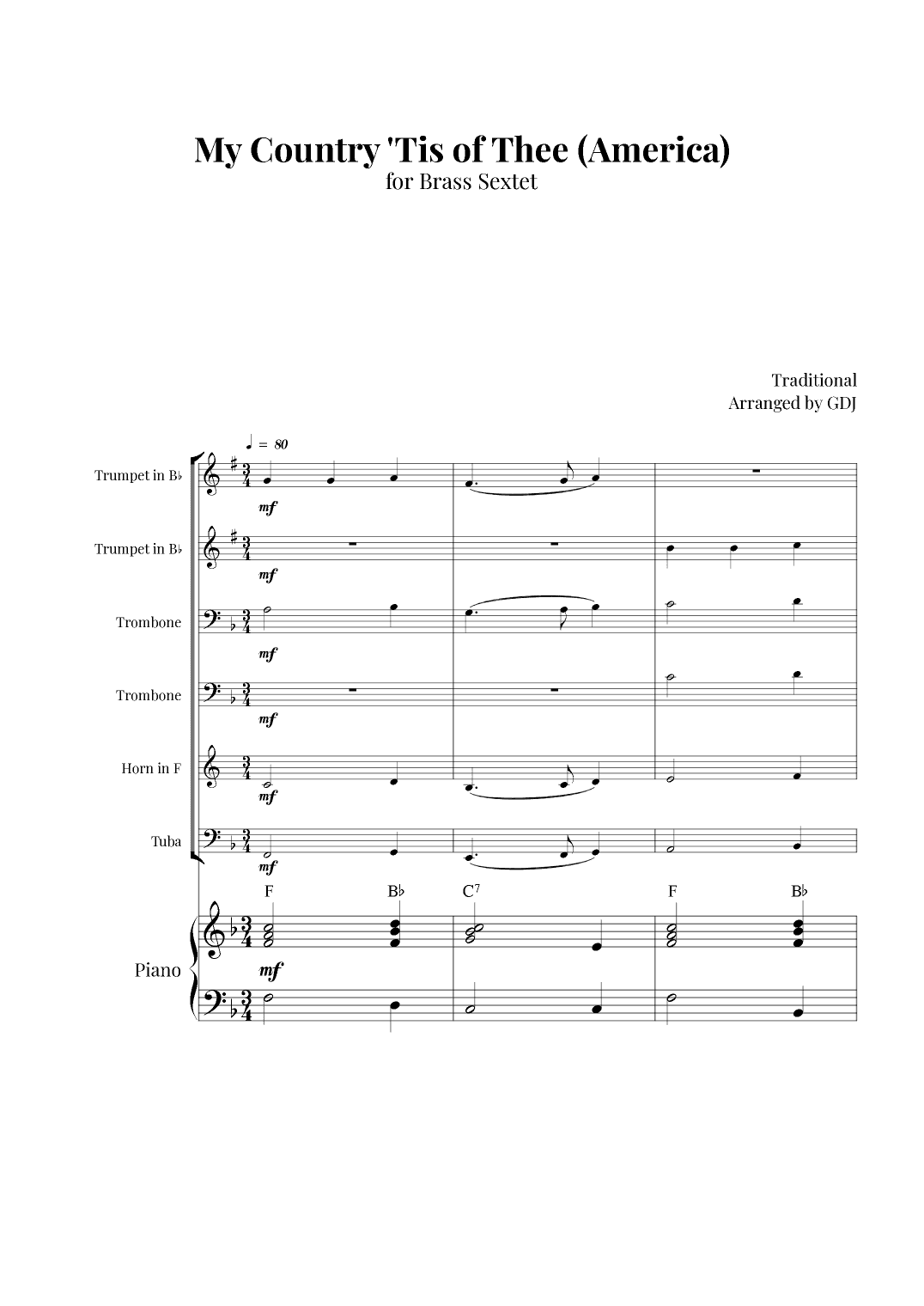 My Country 'Tis of Thee (America) (arr. GDJ)