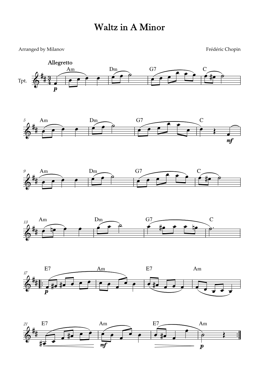 Waltz in A Minor | B. 150, Op. Posth. | Chopin | Trumpet | Chords (arr. Milanov)
