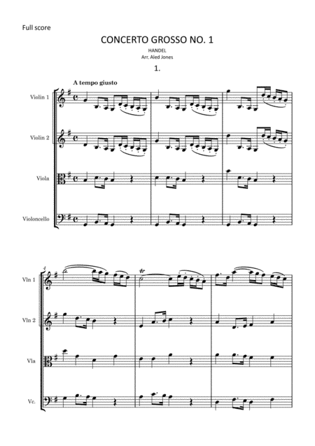 Handel - Concerto Grosso Op.6 No. 1 for String Quartet (arr. Aled Jones)