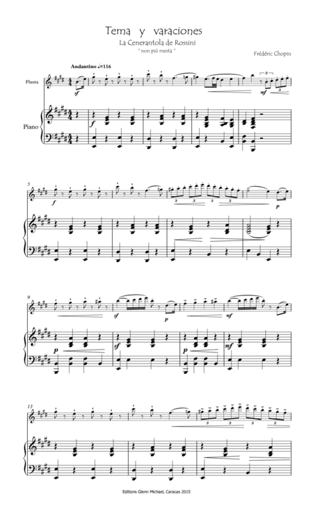 Chopin The Rossini Variations for flute & piano (arr. Editions Glenn Michael, Caracas, Venezuela)