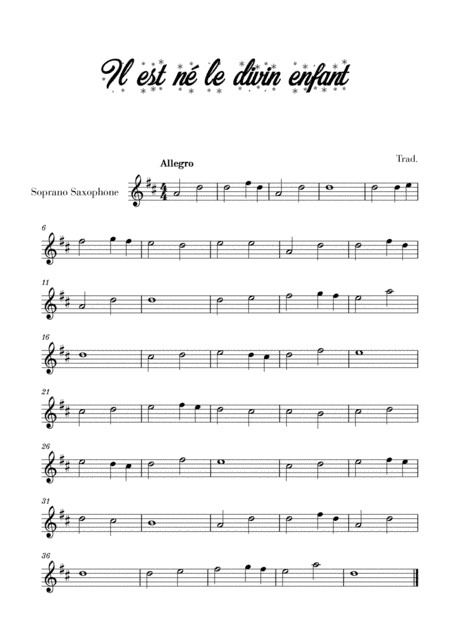 Il est né le divin enfant (for Soprano Saxophone) (arr. Cadenza Editions)