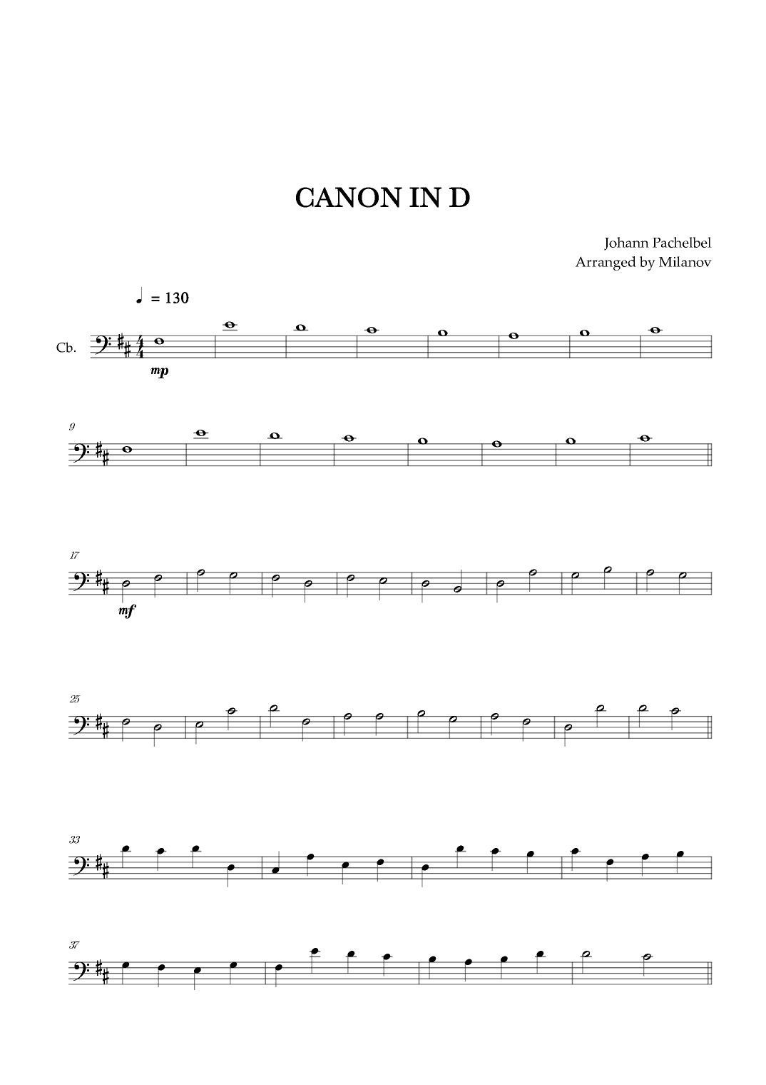 Canon in D | Pachelbel | String Bass (arr. Milanov)