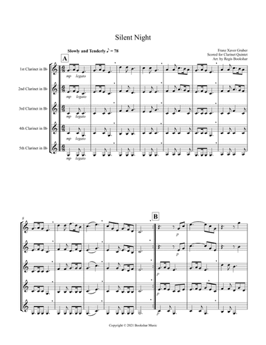 Silent Night (Bb) (Clarinet Quintet) (arr. Regis Bookshar)