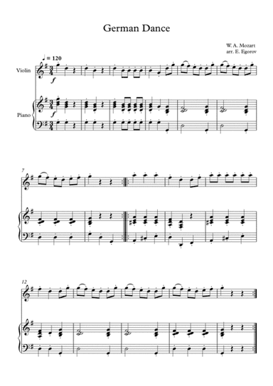 German Dance, Wolfgang Amadeus Mozart, For Violin & Piano