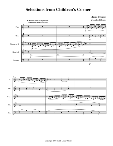 Debussy Children's Corner for Woodwind Quintet (arr. John Gibson)
