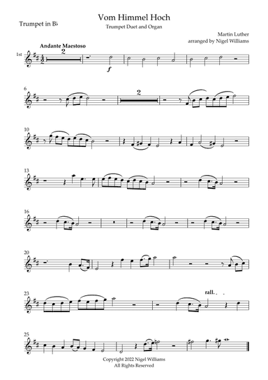Vom Himmel Hoch, for Trumpet Duet and Organ (arr. Nigel Williams)