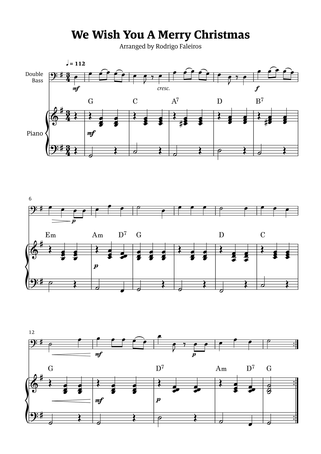 We Wish You a Merry Christmas (for solo double bass with piano accompaniment) (arr. Rodrigo Faleiros)