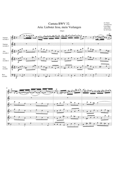 Aria: Liebster Jesu, mein Verlangen from Cantata BWV 32 (version in a) (arrangement for 6 recorders) (arr. Gil Garty)