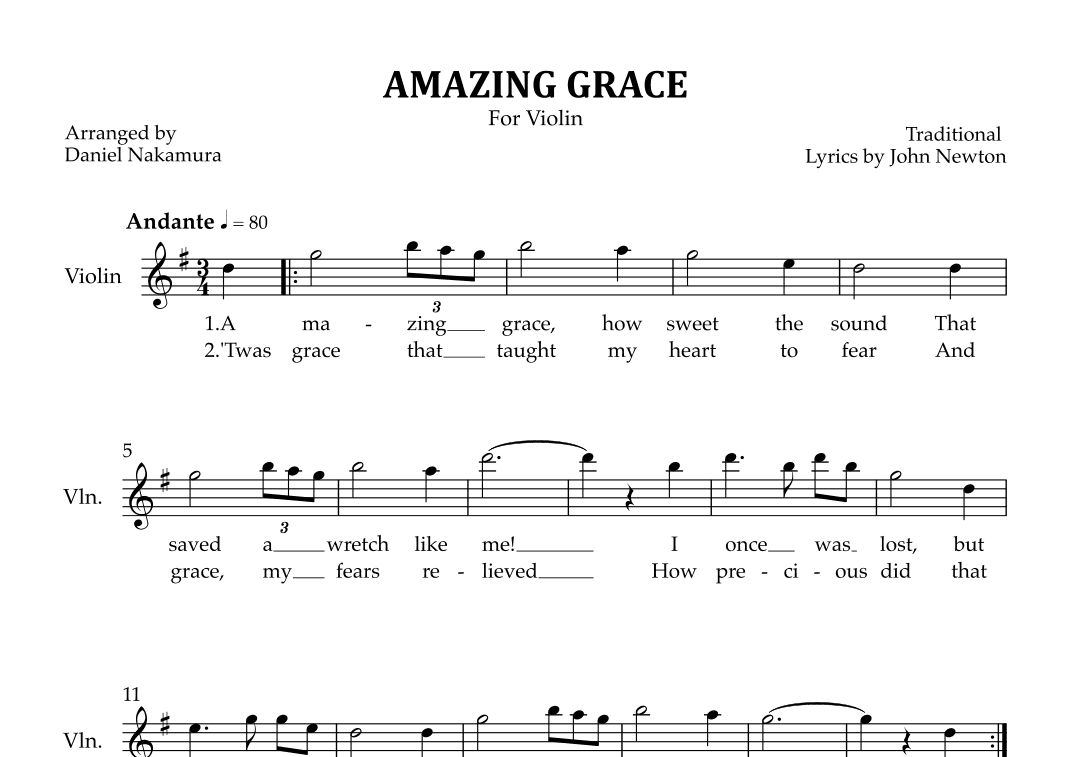 Amazing Grace (for Violin solo) (arr. Daniel Nakamura)