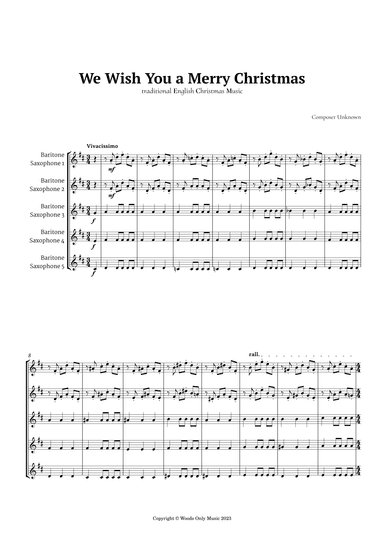 We Wish You a Merry Christmas for Baritone Sax Quintet (arr. Ander)