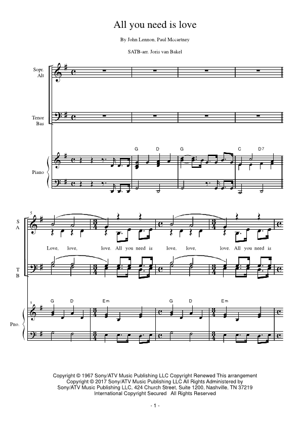 All You Need Is Love (arr. Joris van Bakel)