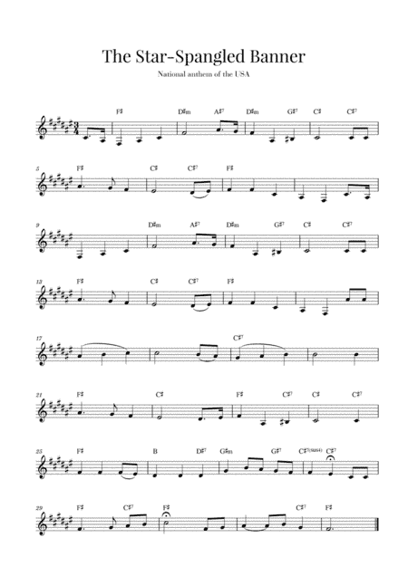 The Star Spangled Banner (National Anthem of the USA) - F-sharp Major (arr. Cadenza Editions)