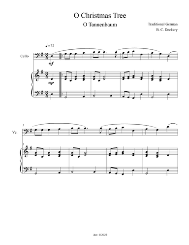 O Christmas Tree (O Tannenbaum) for Cello Solo with Piano Accompaniment (arr. B. C. Dockery)
