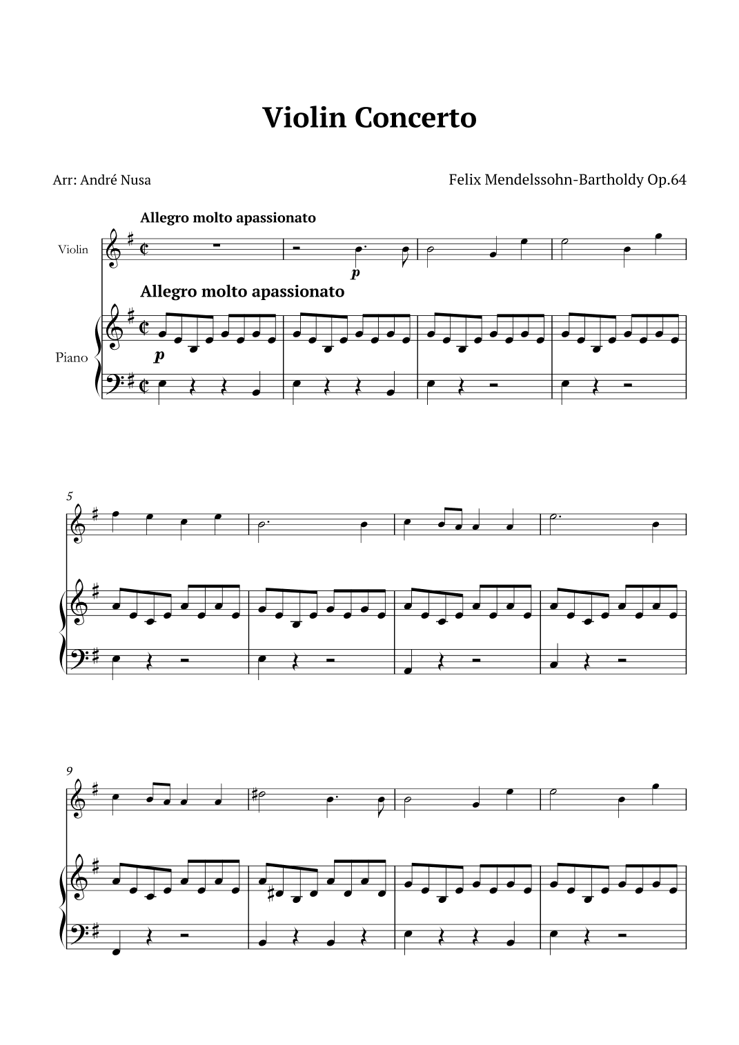 Violin Concerto in E minor (arr. André Nusa)