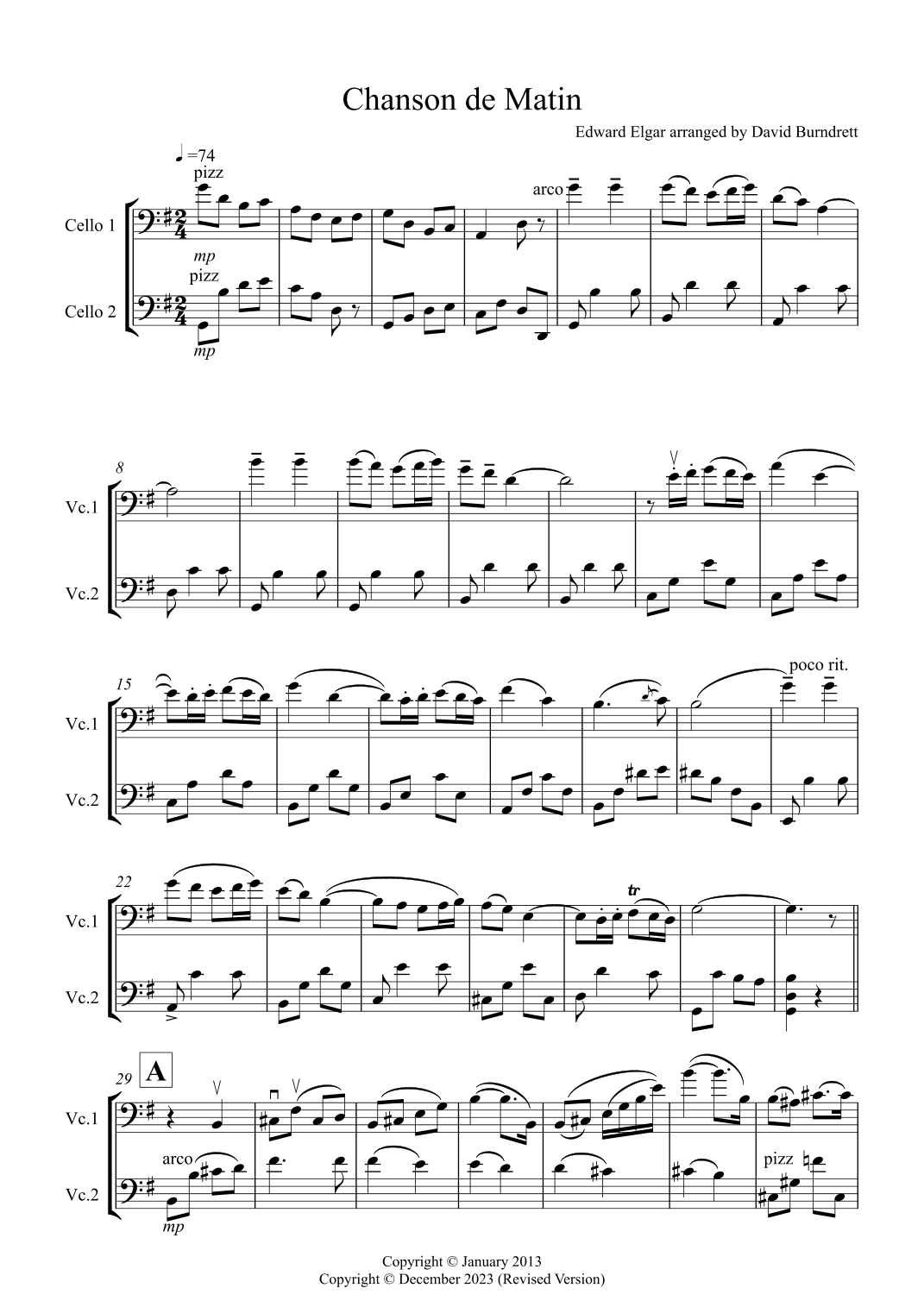 Chanson de Matin for Cello Duet (arr. David Burndrett)