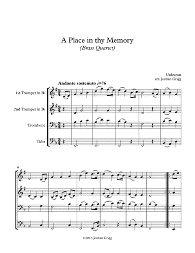 A Place in thy Memory (Brass Quartet) (arr. Jordan Grigg)