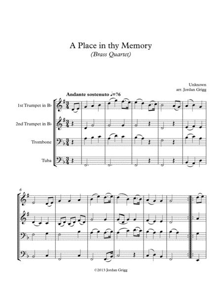 A Place in thy Memory (Brass Quartet) (arr. Jordan Grigg)