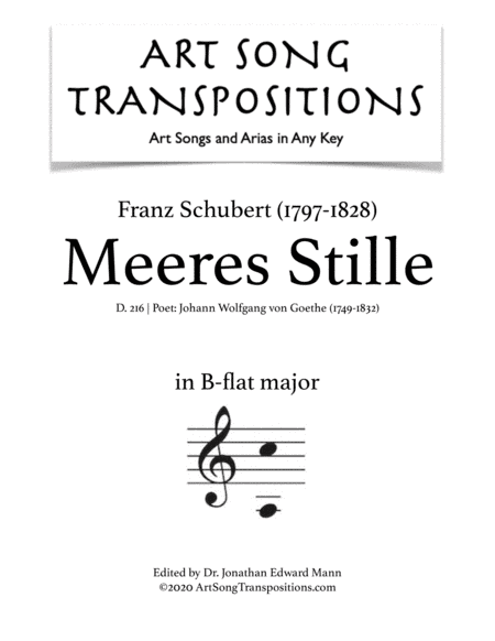 SCHUBERT: Meeres Stille, D. 216 (transposed to B-flat major) (arr. ArtSongTranspositions.com)
