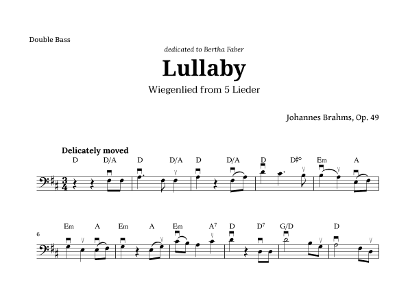 Wiegenlied (lullaby) by Brahms for Double Bass and Chords (arr. Langanho)
