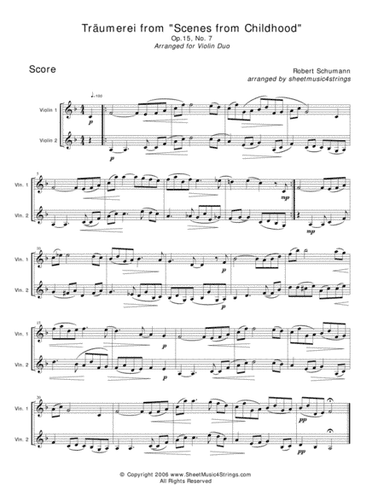 Schumann, R. - Traumerei for Two Violins (arr. Linda M. Scott)