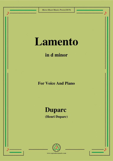 Duparc-Lamento in d minor,for Violin and Piano (arr. MSM)