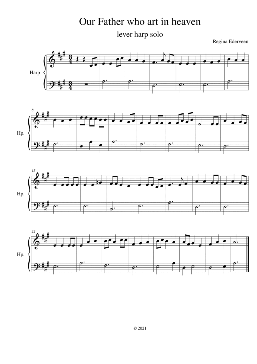 Our Father who art in heaven - lever harp beginner