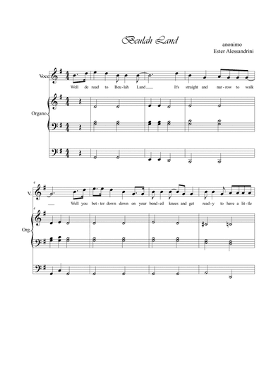 Beluah Land. Voice and organ (arr. Ester Alessandrini)