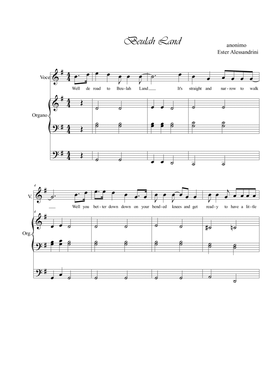 Beluah Land. Voice and organ (arr. Ester Alessandrini)