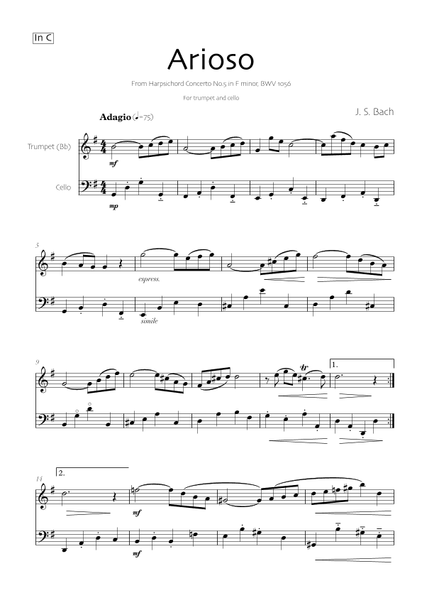 Arioso - Bach (Trumpet and Cello) (arr. Robin Hood Editions)