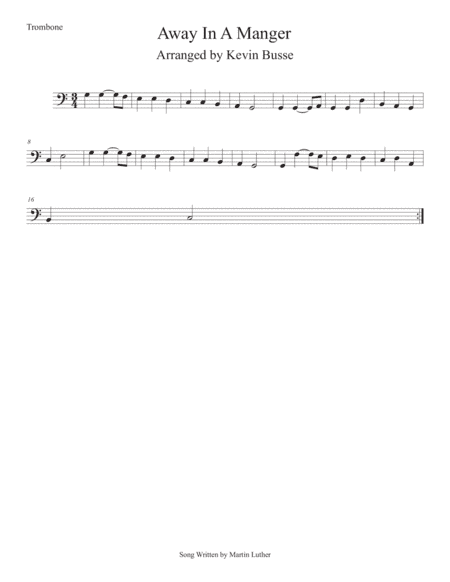 Away In A Manger (Easy key of C) Trombone (arr. Kevin Busse)