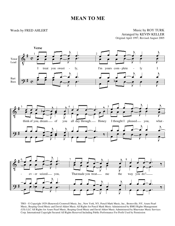 Mean To Me (arr. Kevin Keller)