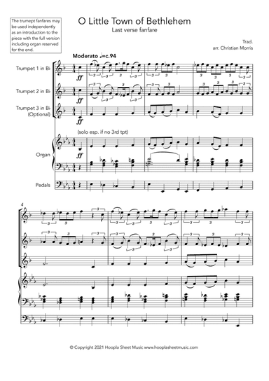 O Little Town of Bethlehem Fanfare (3 Trumpets and Organ) (arr. Hoopla Sheet Music)