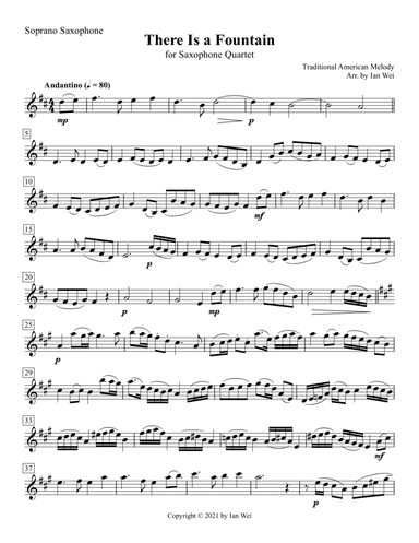 There Is a Fountain for Saxophone Quartet (arr. Ian Wei)