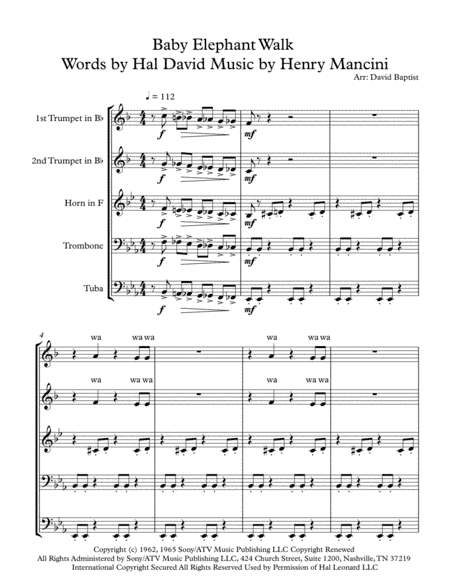 Baby Elephant Walk from the Paramount Picture HATARI! (arr. David Baptist)