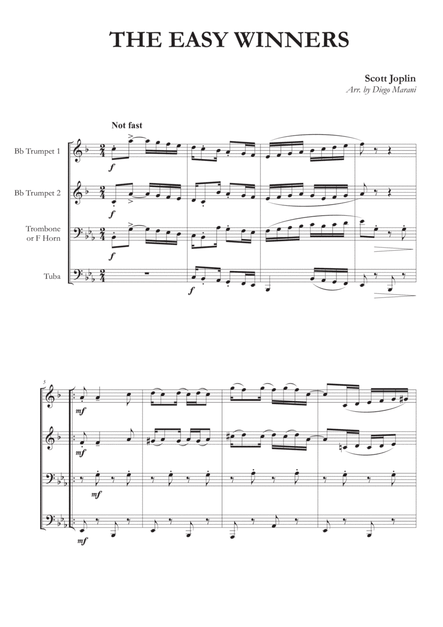 The Easy Winners for Brass Quartet (arr. Diego Marani)