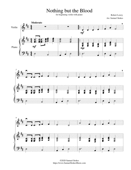 Nothing but the Blood - for beginning violin with optional piano accompaniment (arr. Samuel Stokes)