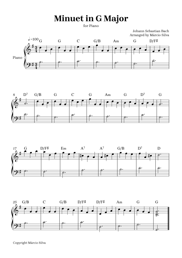 Minuet in G Major - for piano (arr. Márcio Silva)