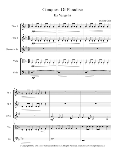 Conquest Of Paradise (arr. Arranger by Ena Grin)