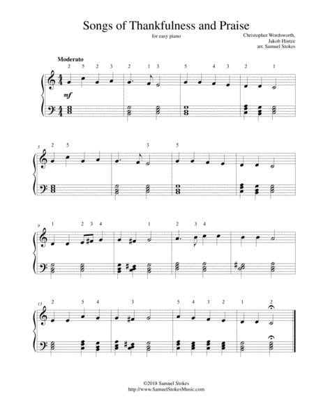Songs of Thankfulness and Praise - for easy piano (arr. Samuel Stokes)